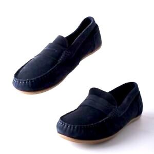 ZARA Boys Navy Blue Leather Moccasin Loafers 2,5